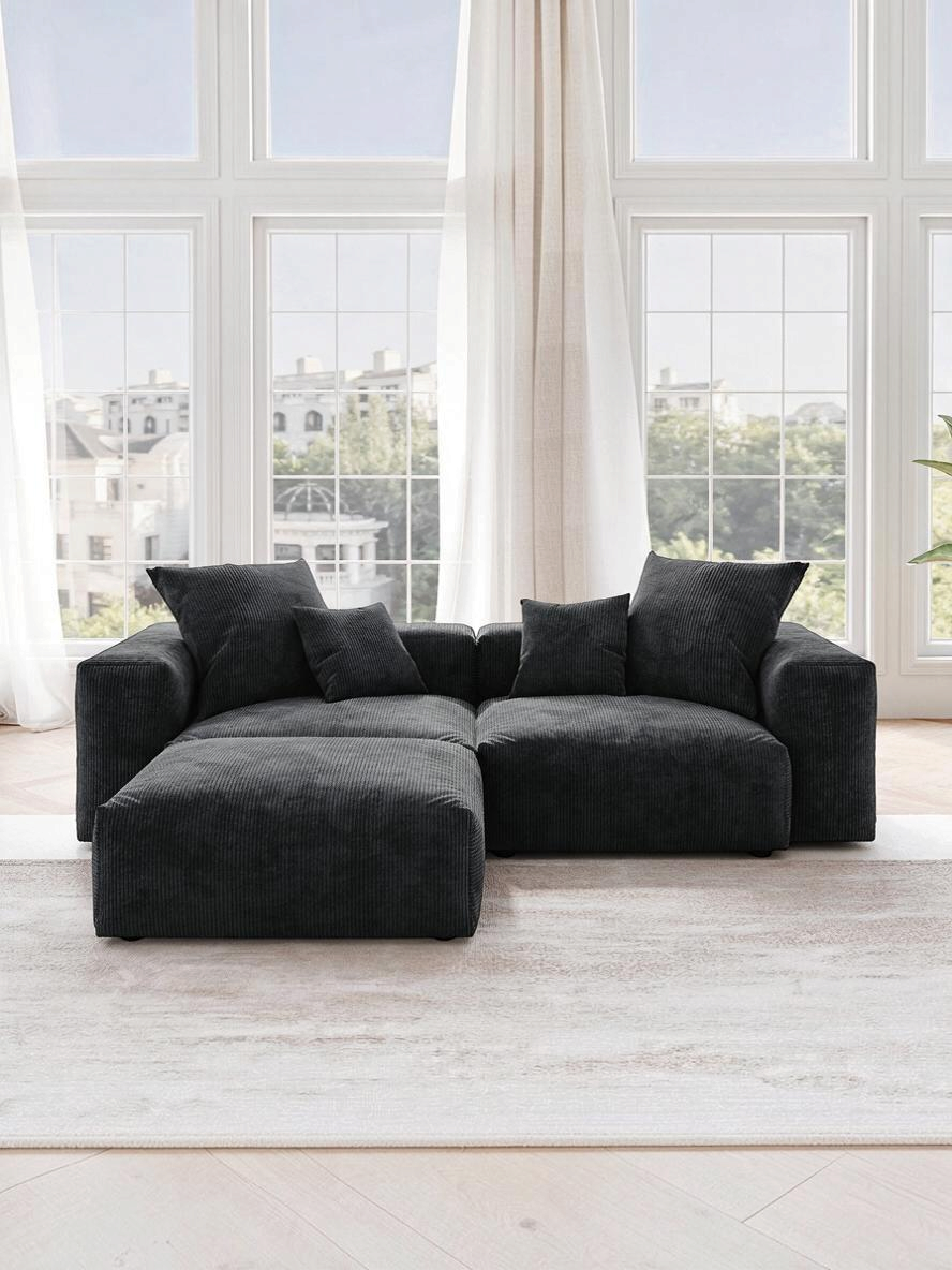 Sofa modulaire Nola de TOCO Meubles en velours côtelé gris foncé avec deux sections et un ottoman assorti