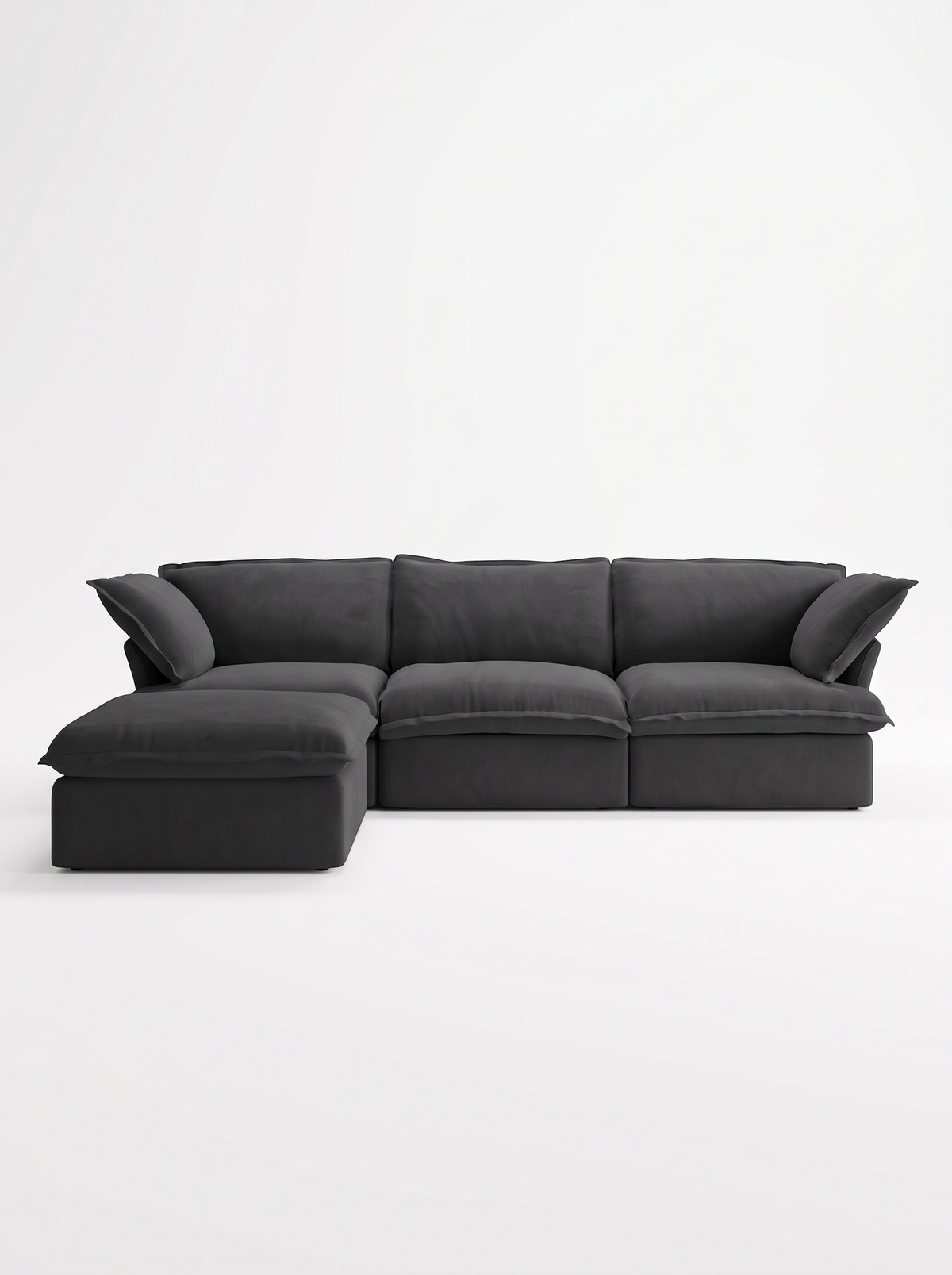 Sofa modulaire TOCO Meubles Luna gris anthracite avec trois sections et un ottoman confortable