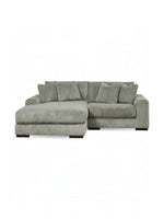 Sofa modulaire TOCO Meubles Manoa en velours côtelé gris avec méridienne et coussins décoratifs assortis