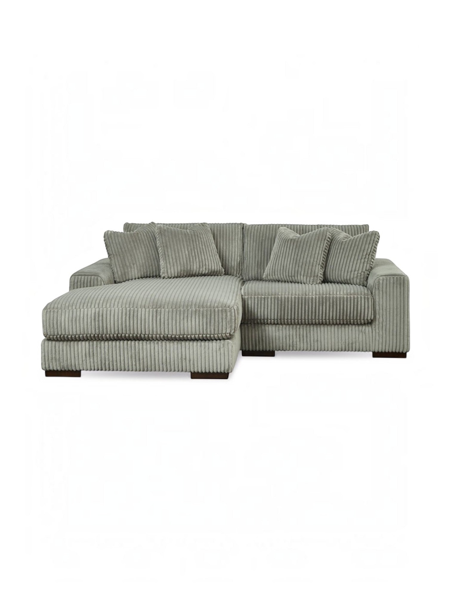Sofa modulaire TOCO Meubles Manoa en velours côtelé gris avec méridienne et coussins décoratifs assortis