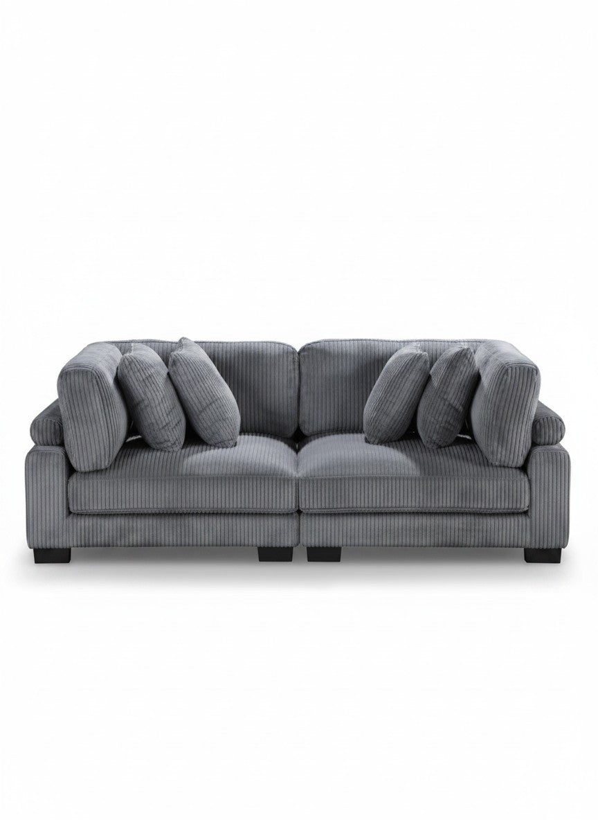 Sofa modulaire gris en velours côtelé TOCO Meubles avec coussins moelleux et design contemporain