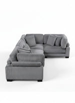 Sofa modulaire Traverse TOCO Meubles en velours côtelé gris avec assises généreuses et coussins décoratifs