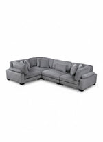 Sofa modulaire d'angle TOCO Meubles Traverse en velours côtelé gris avec coussins décoratifs