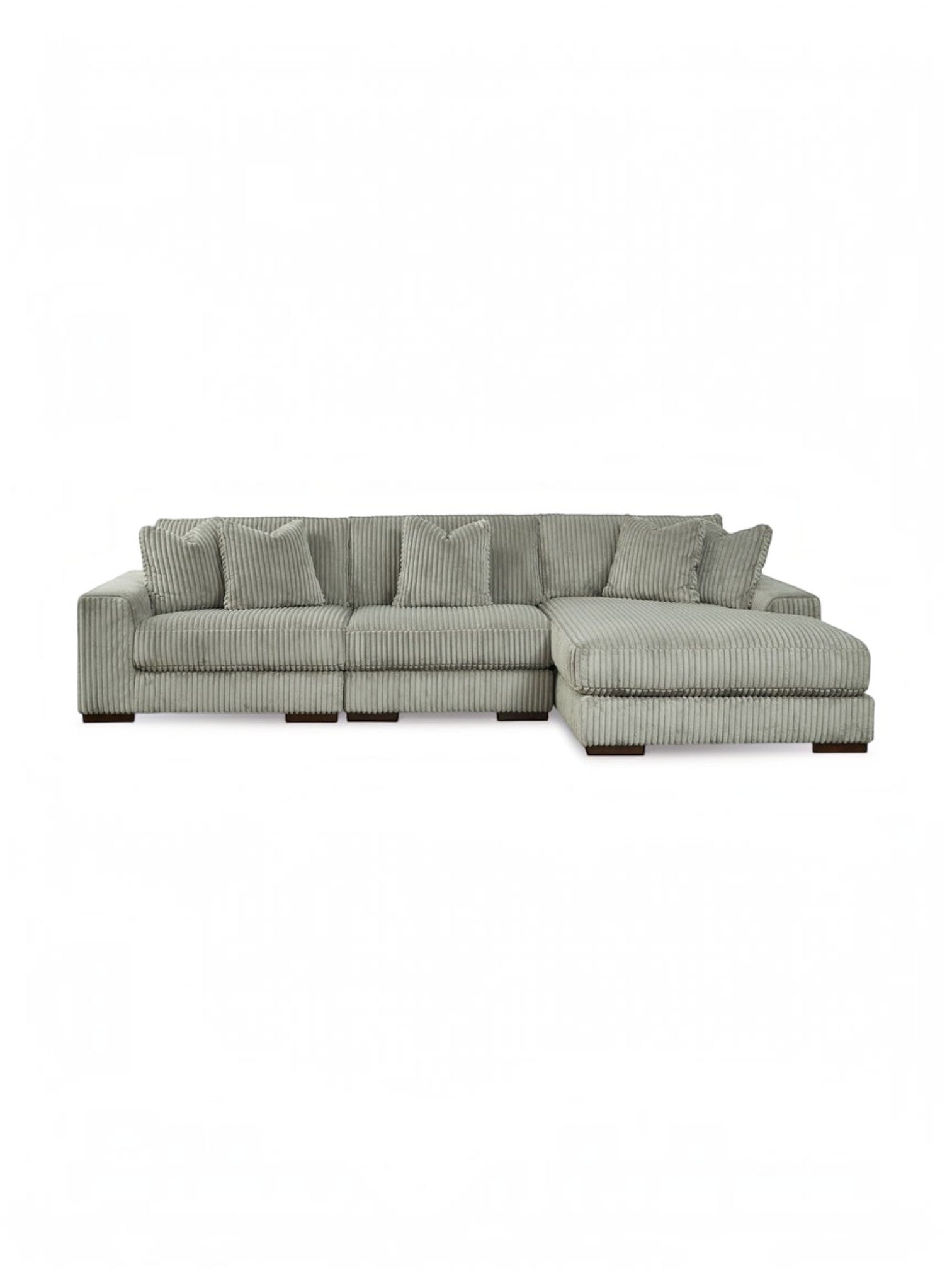 Sofa modulaire Manoa de TOCO Meubles en velours côtelé gris avec méridienne et coussins décoratifs