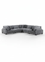 Sofa modulaire d'angle TOCO Meubles en velours côtelé gris avec assises profondes et coussins décoratifs