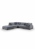 Sofa modulaire TOCO Meubles Traverse en velours côtelé gris avec méridienne et coussins décoratifs