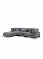 Sofa modulaire gris TOCO Meubles en velours côtelé avec méridienne et coussins décoratifs sur fond blanc