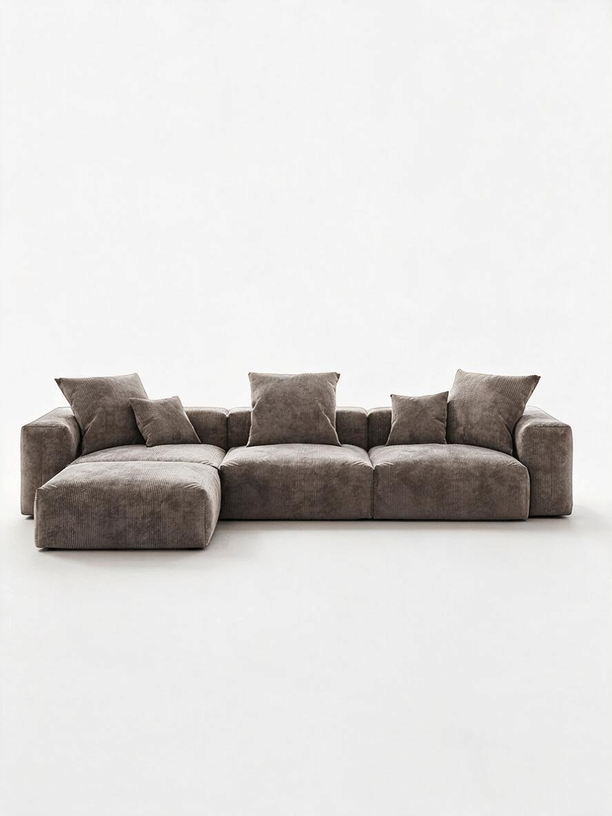 Sofa modulaire Nola TOCO Meubles en velours côtelé gris avec trois sections et ottoman assorti