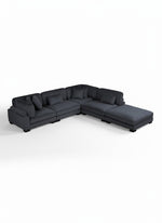 Sofa modulaire noir TOCO Meubles en velours côtelé avec méridienne et coussins, vue d'ensemble en angle