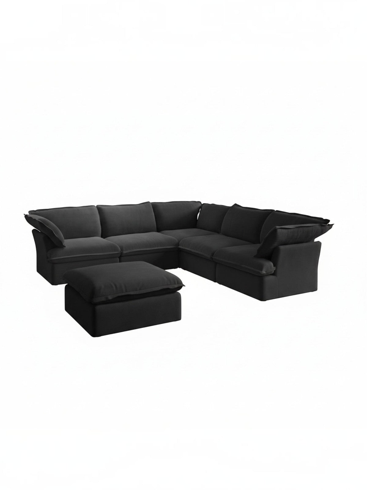 Sofa modulaire noir Luna de TOCO Meubles avec 5 sections et ottoman assorti au design contemporain et confortable