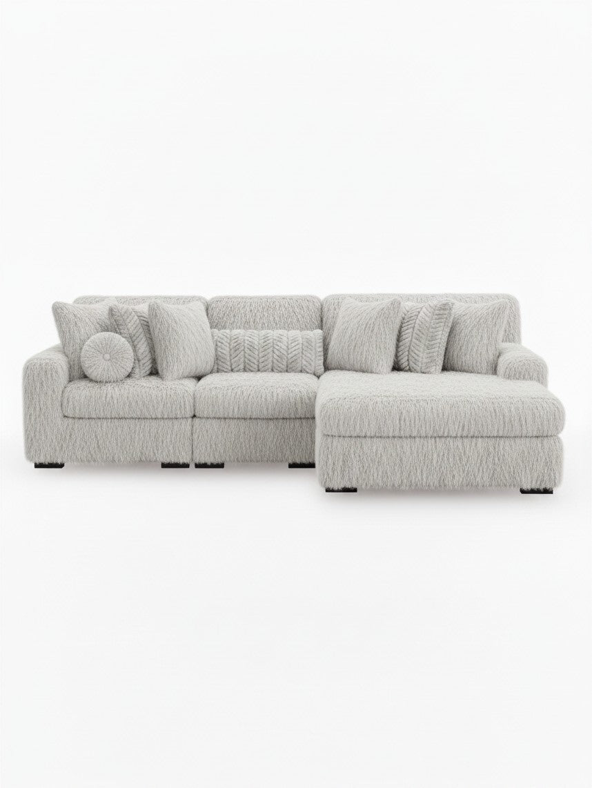 Sofa modulaire Nuage TOCO Meubles gris clair texturé avec chaise longue et coussins décoratifs moelleux