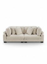 Sofa modulaire Traverse TOCO Meubles en velours côtelé beige avec coussins assortis, vue de face