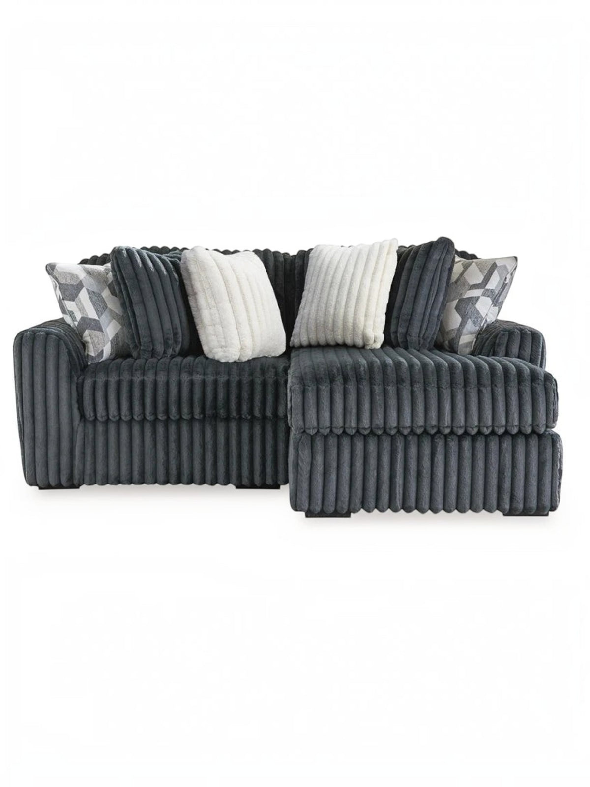 Sofa modulaire TOCO Meubles en velours côtelé gris foncé avec méridienne et coussins décoratifs assortis