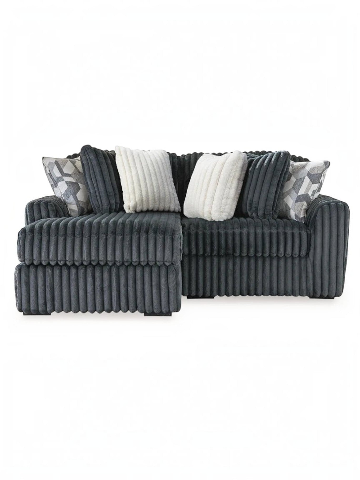 Sofa modulaire TOCO Meubles en velours côtelé gris foncé avec méridienne et coussins décoratifs texturés