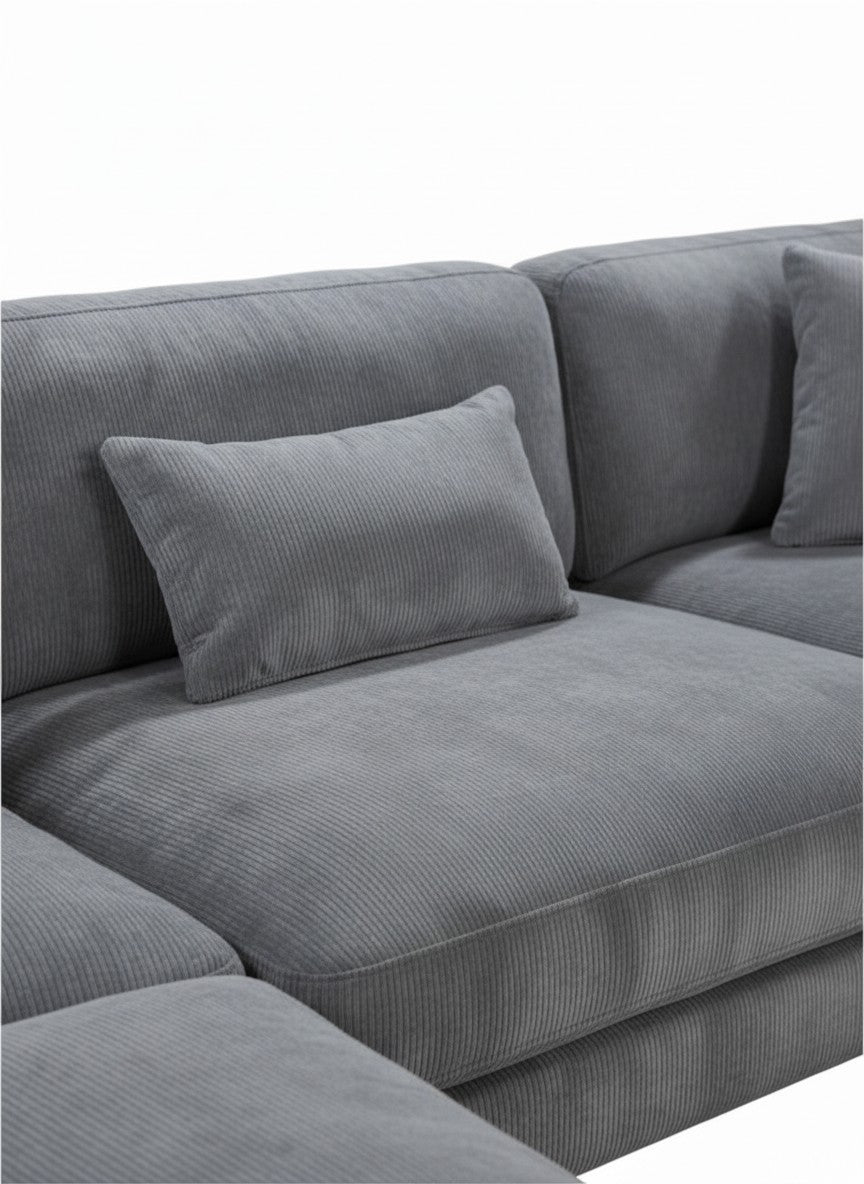 Sofa modulaire Traverse TOCO Meubles en velours côtelé gris avec coussins décoratifs