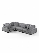 Sofa modulaire d'angle TOCO Meubles en velours côtelé gris avec assises généreuses et coussins décoratifs