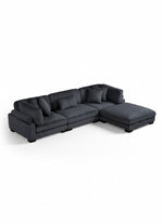 Sofa modulaire Traverse TOCO Meubles en velours côtelé noir avec méridienne et coussins décoratifs