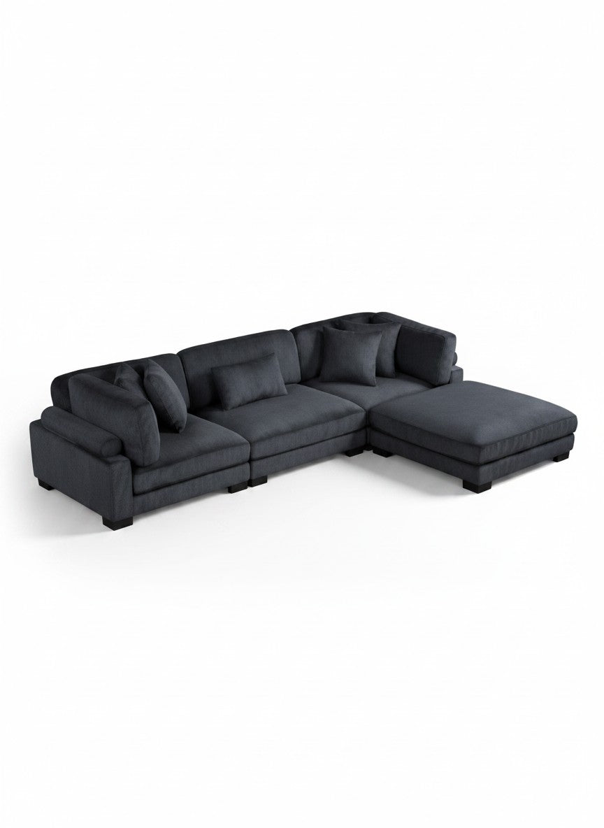 Sofa modulaire Traverse TOCO Meubles en velours côtelé noir avec méridienne et coussins décoratifs