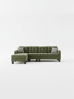 Sofa sectionnel Adrien TOCO Meubles vert à 4 pièces avec méridienne et trois coussins décoratifs sur fond blanc