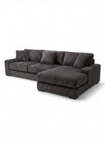 Sofa sectionnel TOCO Meubles Alpaga gris foncé en velours côtelé avec méridienne et coussins décoratifs