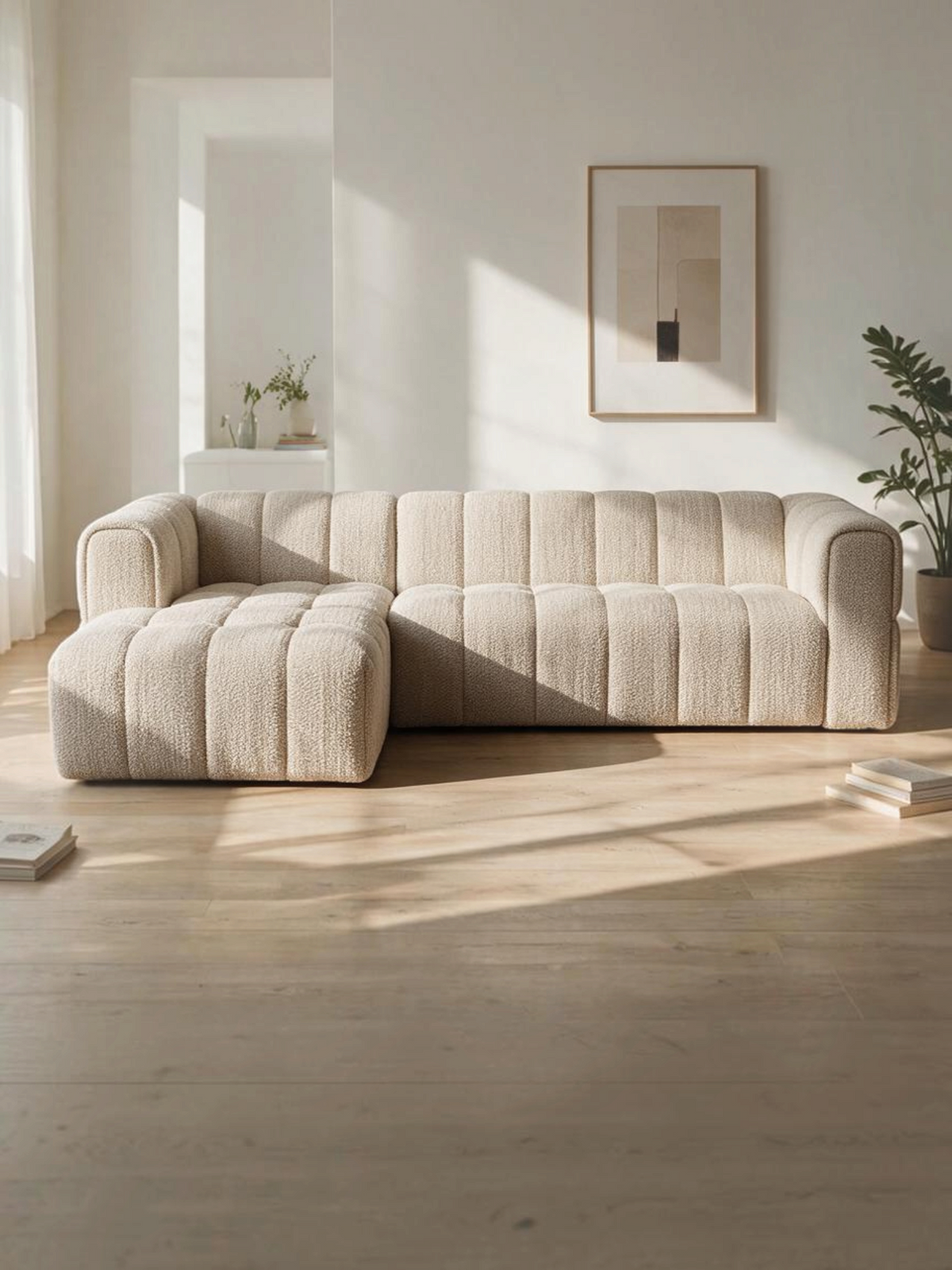 Sofa sectionnel modulaire Caleb de TOCO Meubles en tissu bouclé beige au design contemporain et lignes épurées