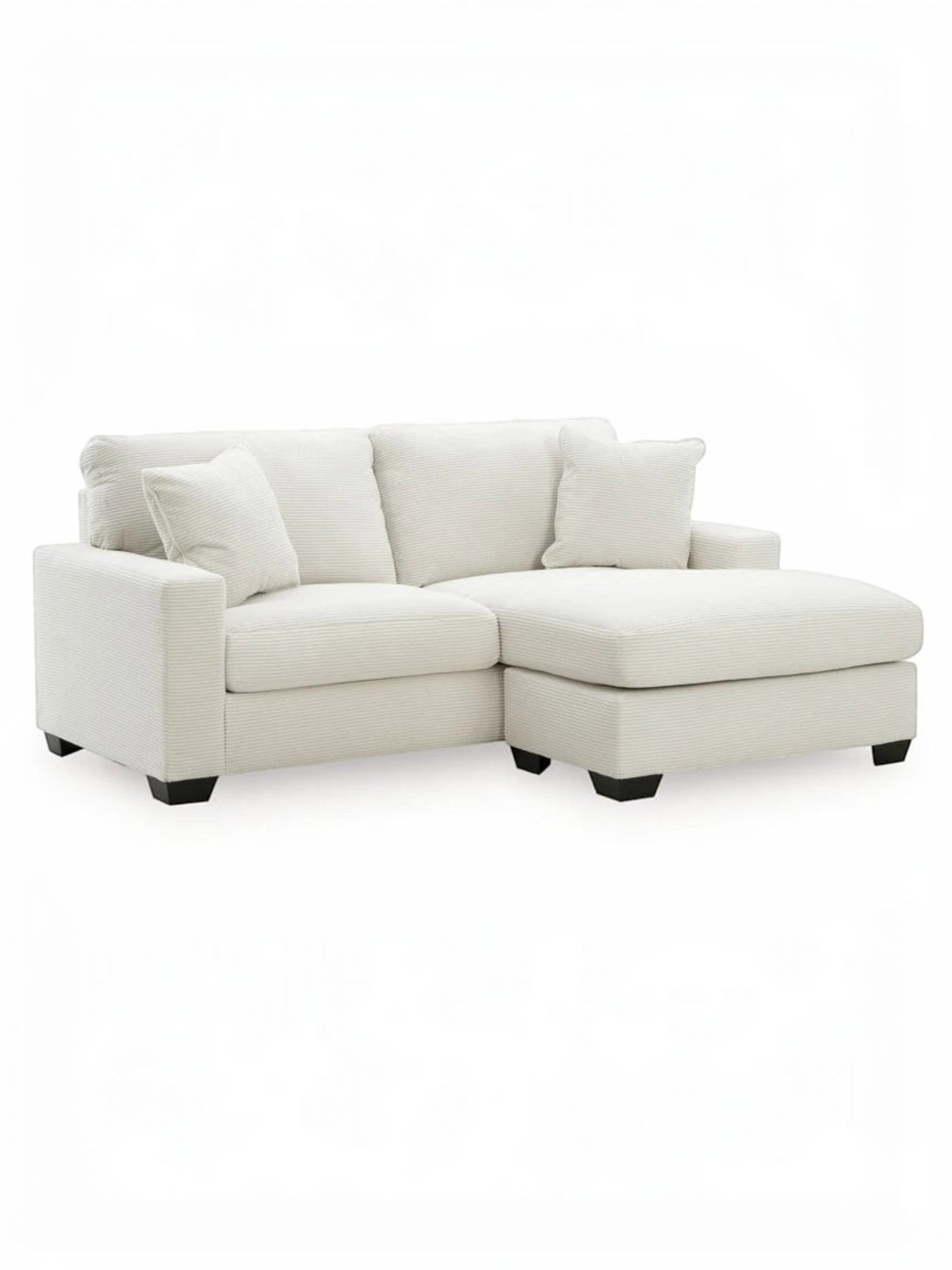 Sofa sectionnel Aldo TOCO Meubles blanc cassé avec méridienne et coussins décoratifs sur pieds en bois foncé