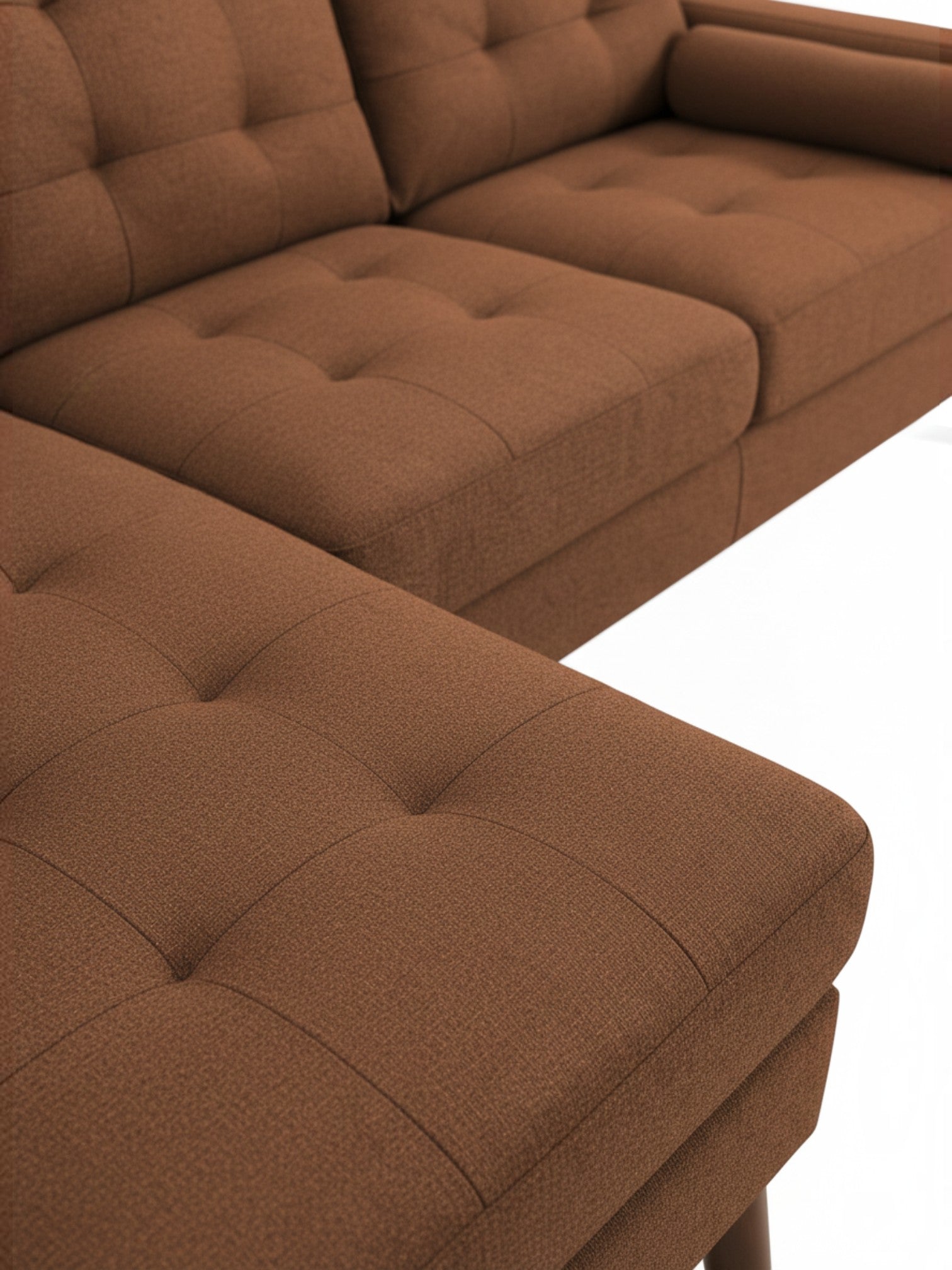 Sofa sectionnel TOCO Meubles Roumo en tissu brun avec finition capitonnée et design moderne