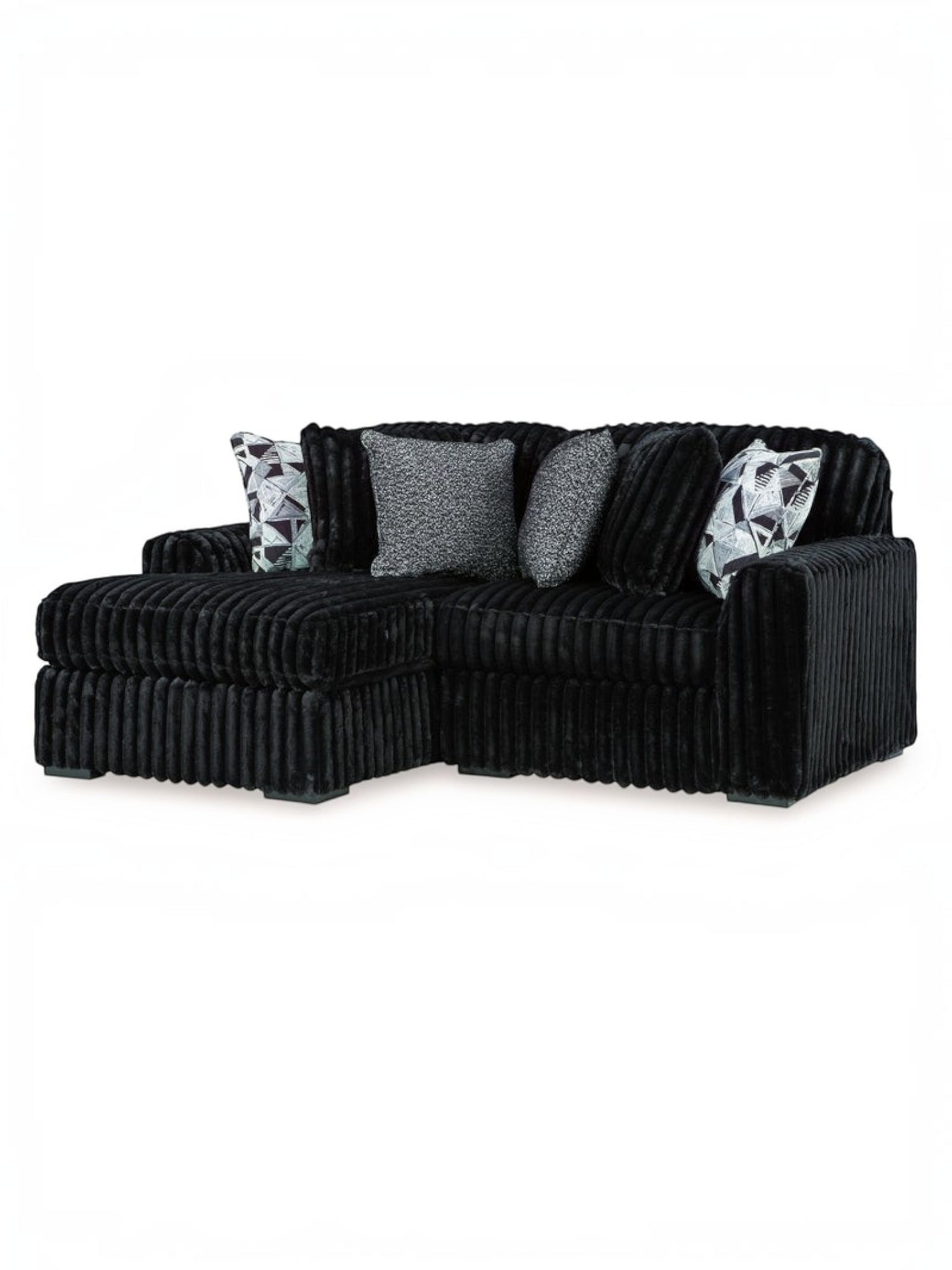 Sofa sectionnel modulaire Corda de TOCO Meubles en velours côtelé noir avec coussins décoratifs texturés