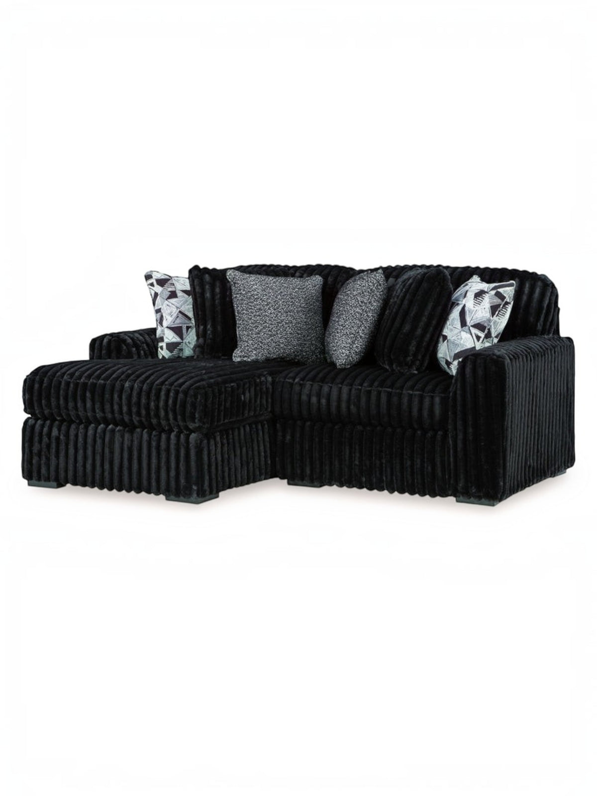 Sofa sectionnel modulaire Corda de TOCO Meubles en velours côtelé noir avec coussins décoratifs texturés