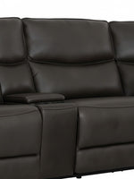 Sofa sectionnel inclinable TOCO Meubles en cuir brun foncé avec console centrale et porte-gobelets intégrés