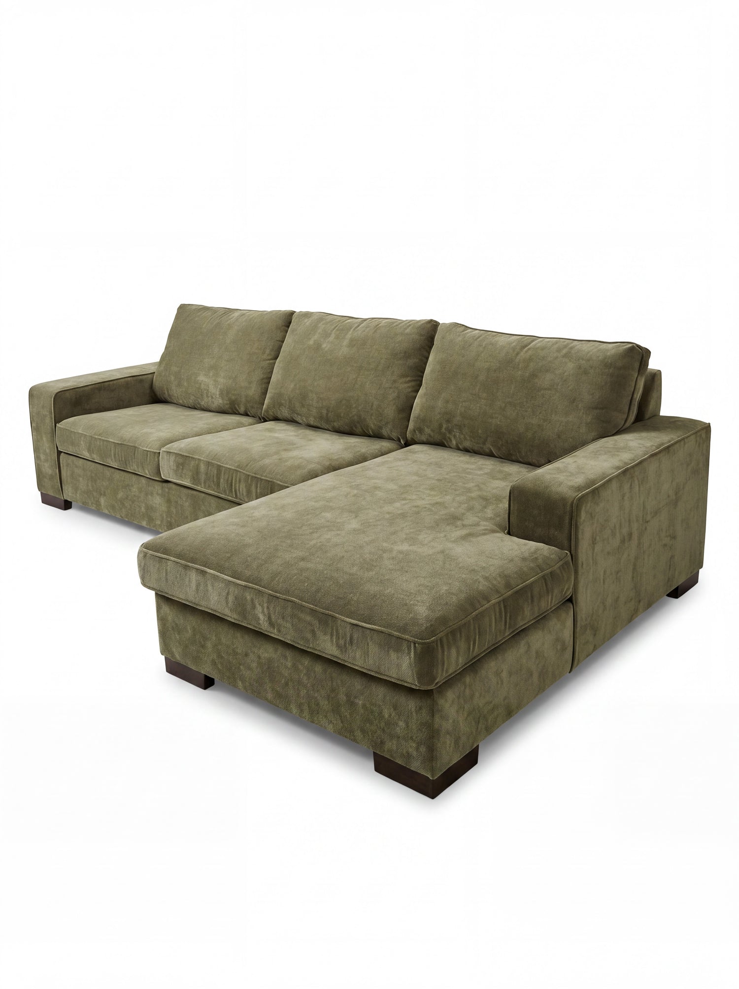Sofa sectionnel Forest TOCO Meubles en tissu vert olive avec méridienne, design moderne et confortable