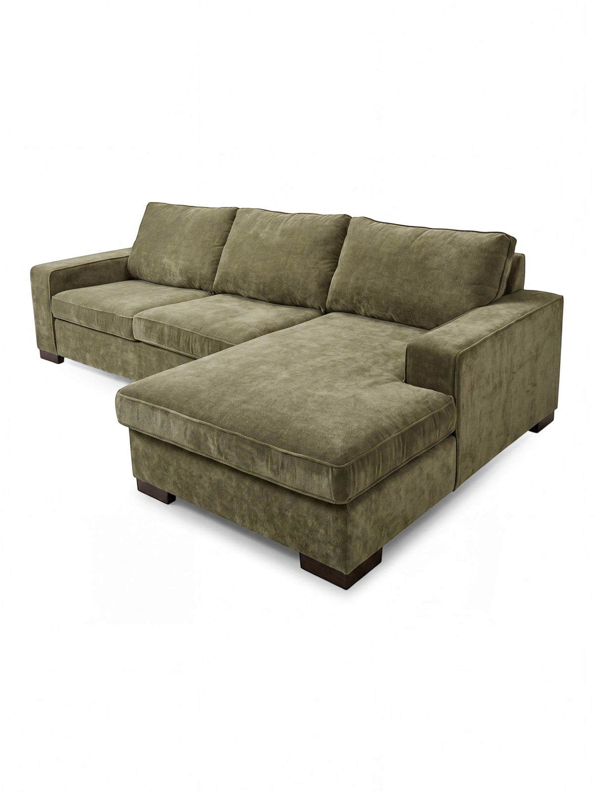 Sofa sectionnel Forest TOCO Meubles en tissu vert olive avec méridienne, design moderne et confortable