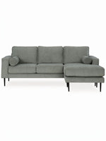 Sofa sectionnel Zela gris anthracite avec méridienne et coussins cylindriques, proposé par TOCO Meubles