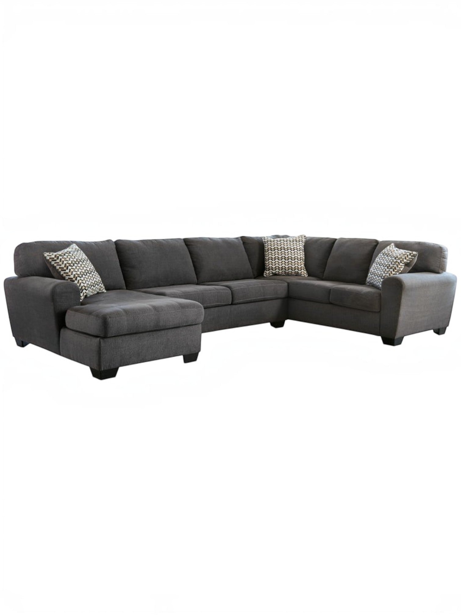 Sofa sectionnel 3 pièces Ambee TOCO Meubles en tissu gris ardoise avec méridienne à gauche et coussins décoratifs