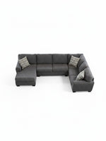 Sofa sectionnel TOCO Meubles Ambee en tissu gris ardoise avec méridienne et coussins décoratifs à motifs