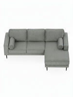 Sofa sectionnel Zela de TOCO Meubles en tissu gris anthracite avec chaise longue et coussins cylindriques