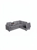 Sofa sectionnel gris TOCO Meubles avec rangement intégré et console centrale en bois