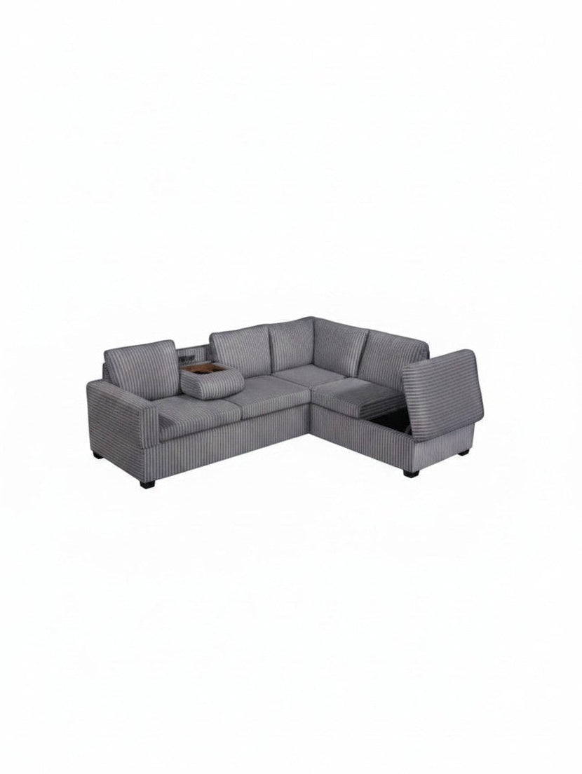 Sofa sectionnel gris TOCO Meubles avec rangement intégré et console centrale en bois