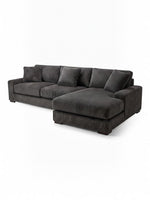 Sofa sectionnel TOCO Meubles Alpaga en velours côtelé gris foncé avec méridienne et coussins décoratifs