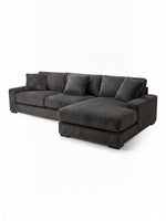 Sofa sectionnel TOCO Meubles Alpaga en velours côtelé gris foncé avec méridienne et coussins décoratifs