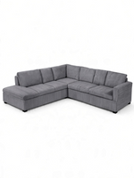 Sofa sectionnel en L Arys de TOCO Meubles en velours côtelé gris avec méridienne et assises profondes