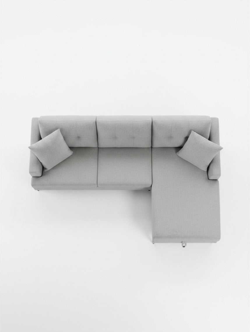Sofa sectionnel Éden gris de TOCO Meubles avec méridienne et coussins décoratifs, vue de dessus