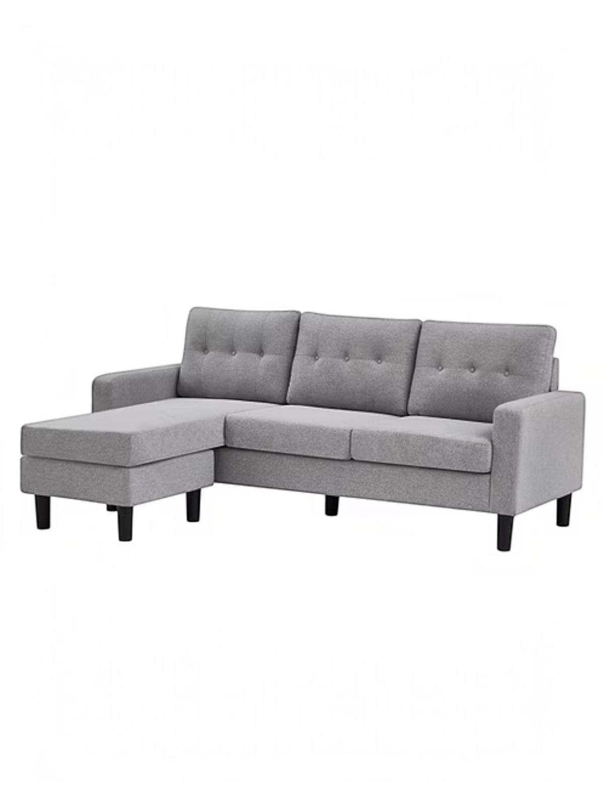 Sofa sectionnel réversible Malo gris par TOCO Meubles avec coussins capitonnés et pieds noirs