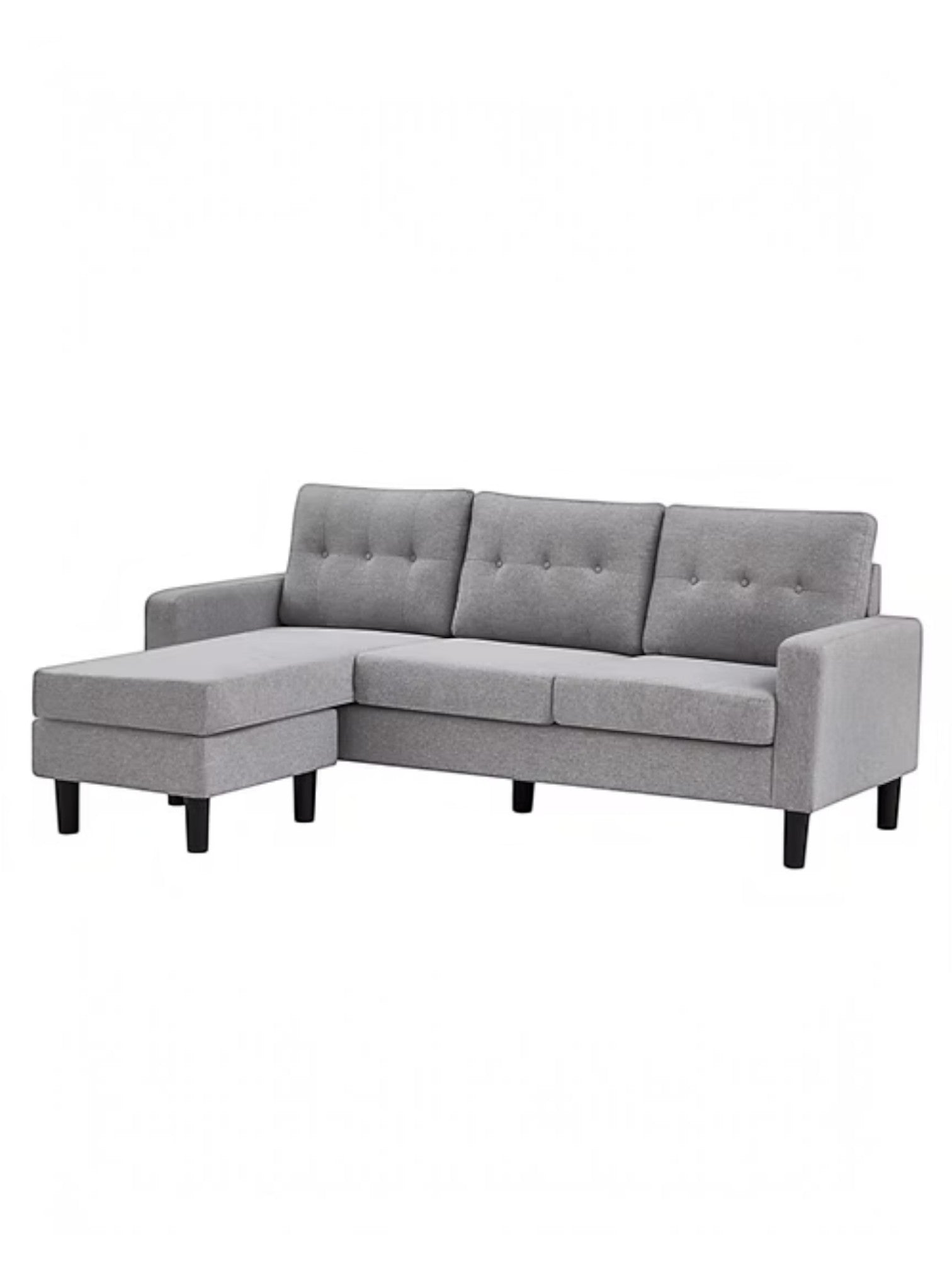 Sofa sectionnel réversible Malo gris par TOCO Meubles avec coussins capitonnés et pieds noirs