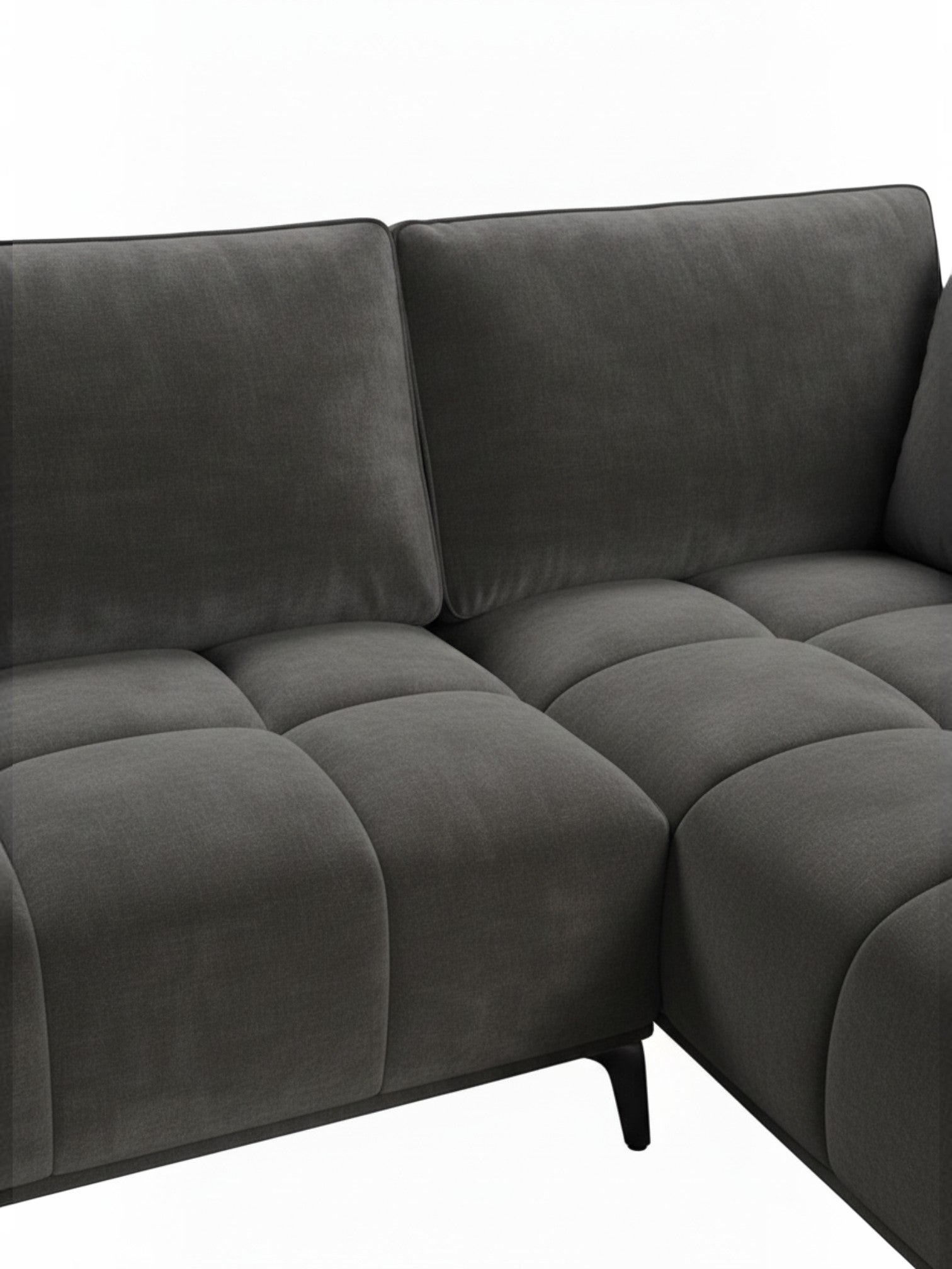 Sofa sectionnel Mathias gris en velours avec coutures capitonnées par TOCO Meubles