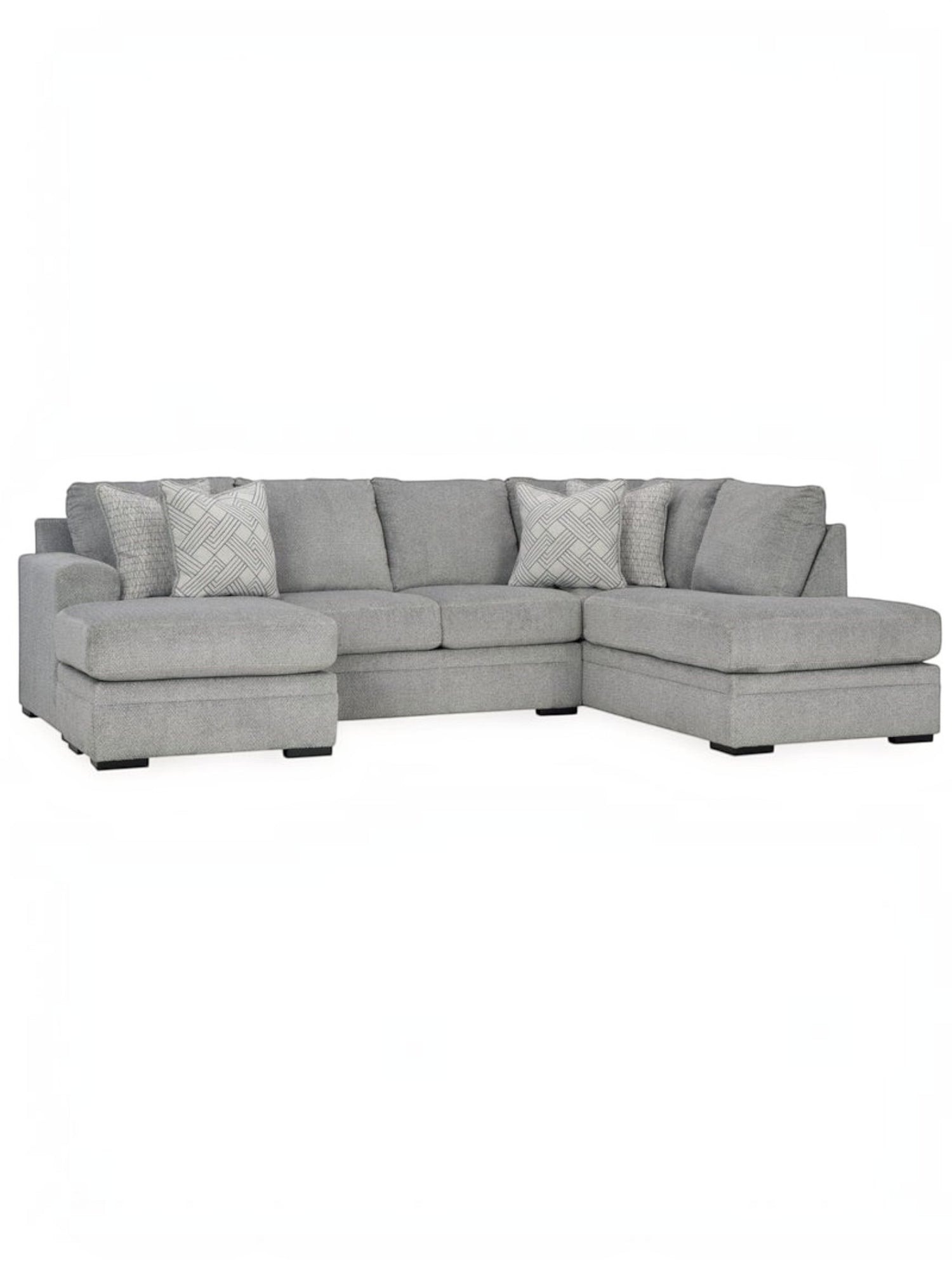 Sofa sectionnel en U gris TOCO Meubles avec coussins décoratifs à motifs géométriques et pieds noirs
