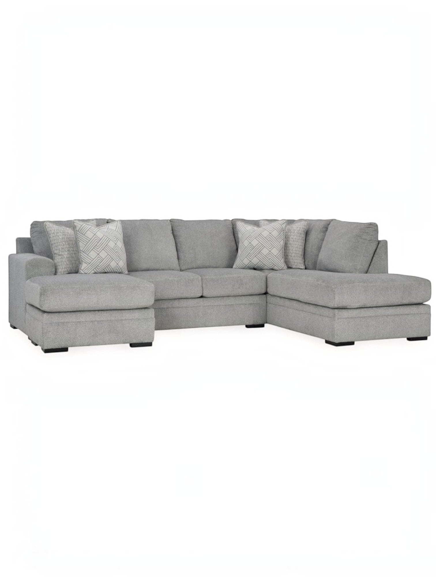 Sofa sectionnel en U gris TOCO Meubles avec coussins décoratifs à motifs géométriques et pieds noirs