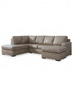 Sofa sectionnel Amuleto de TOCO Meubles en cuir gris taupe avec méridienne et design moderne