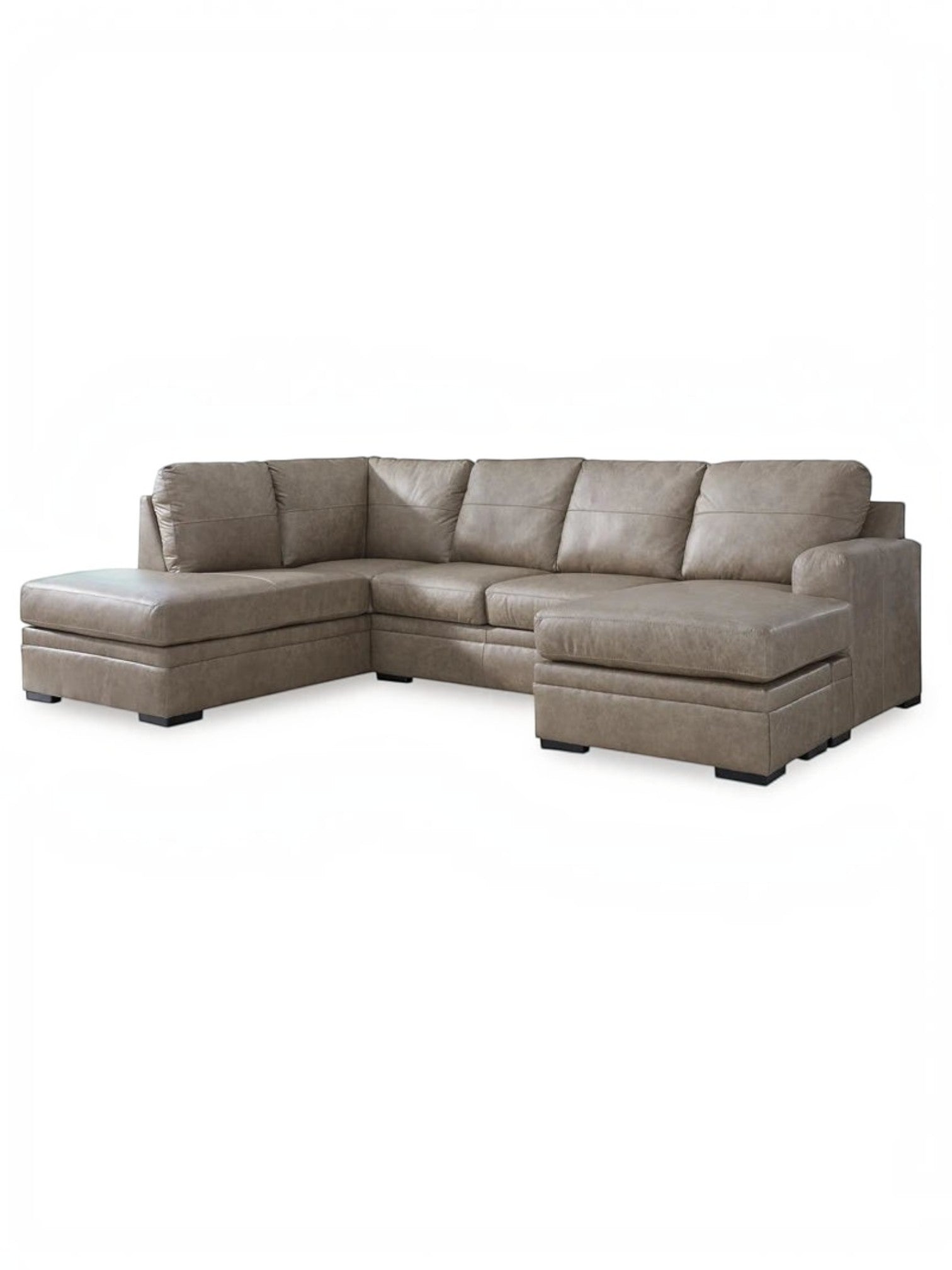 Sofa sectionnel Amuleto de TOCO Meubles en cuir gris taupe avec méridienne et design moderne