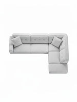 Sofa sectionnel Célestin de TOCO Meubles, canapé d'angle gris clair avec coussins, vue de dessus